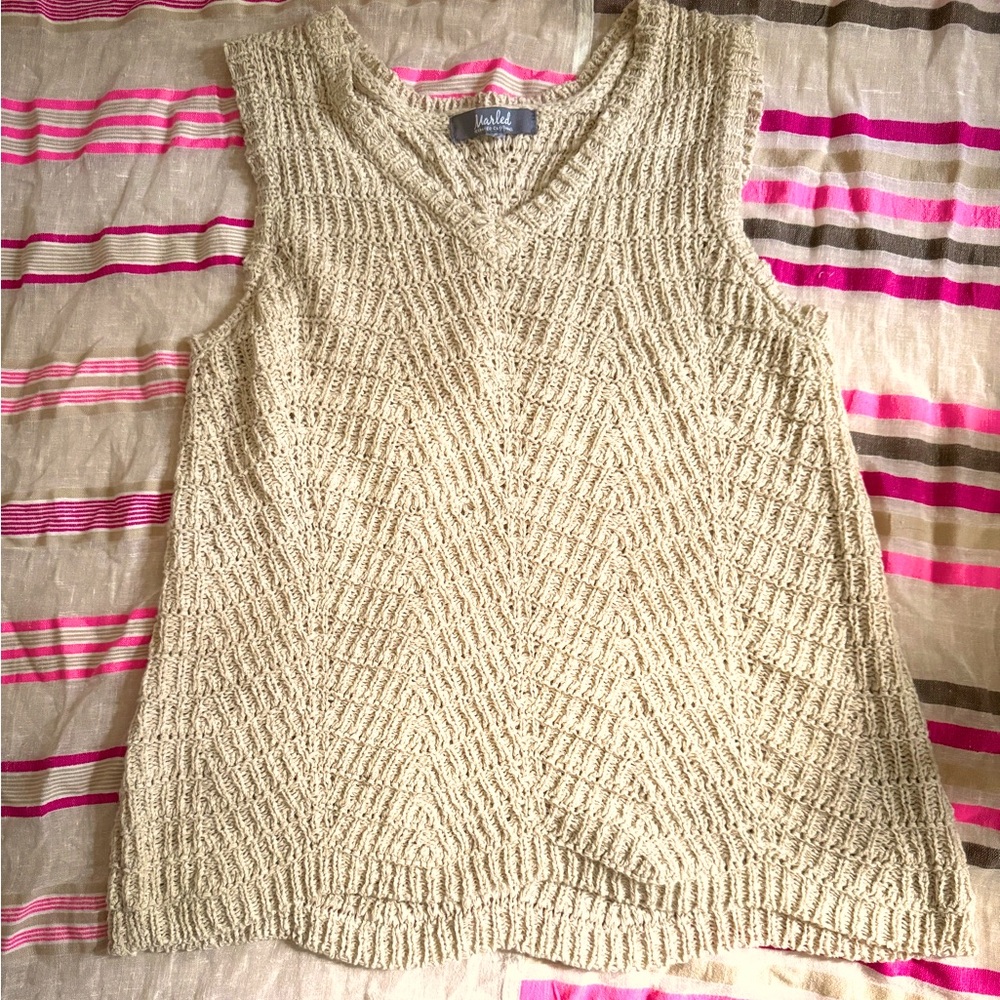 Marled Cream Textured Knit sleeveless sweater